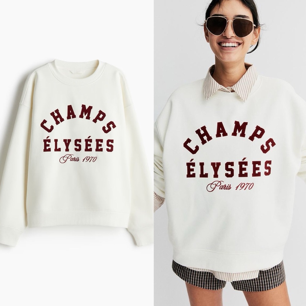Champs Élysées Paris Oversized Sweatshirt French Graphic Pullover Top (XL)